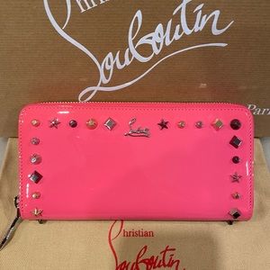 New Christian Louboutin Pink Patent Panettone Wallet